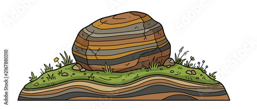 Layered Boulder on Cutaway Earth Surface