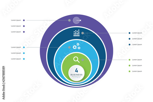 Business Infographic Four Options Concentric Circles Hierarchical Workflow Template