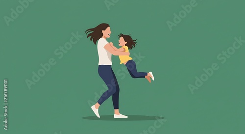Playful embrace illustration of mother and child togetherness in vector art