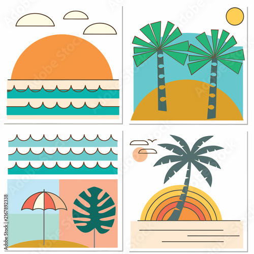 Colorful flat design illustration of tropical island paradise.