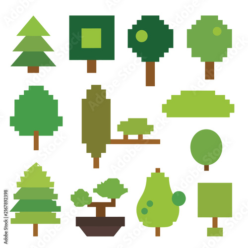 Colorful flat design illustration of various trees and plants 2.