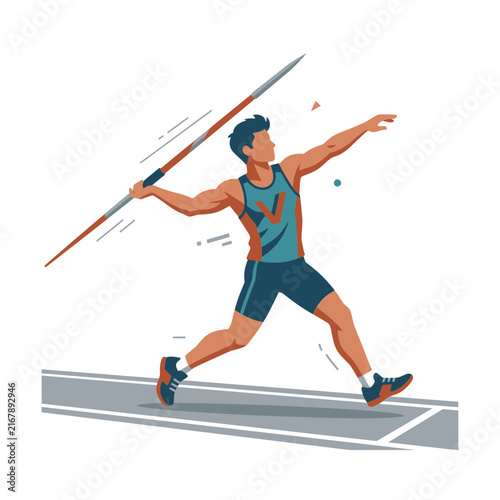 Male athlete throwing a javelin during a track and field competition on a transparent background