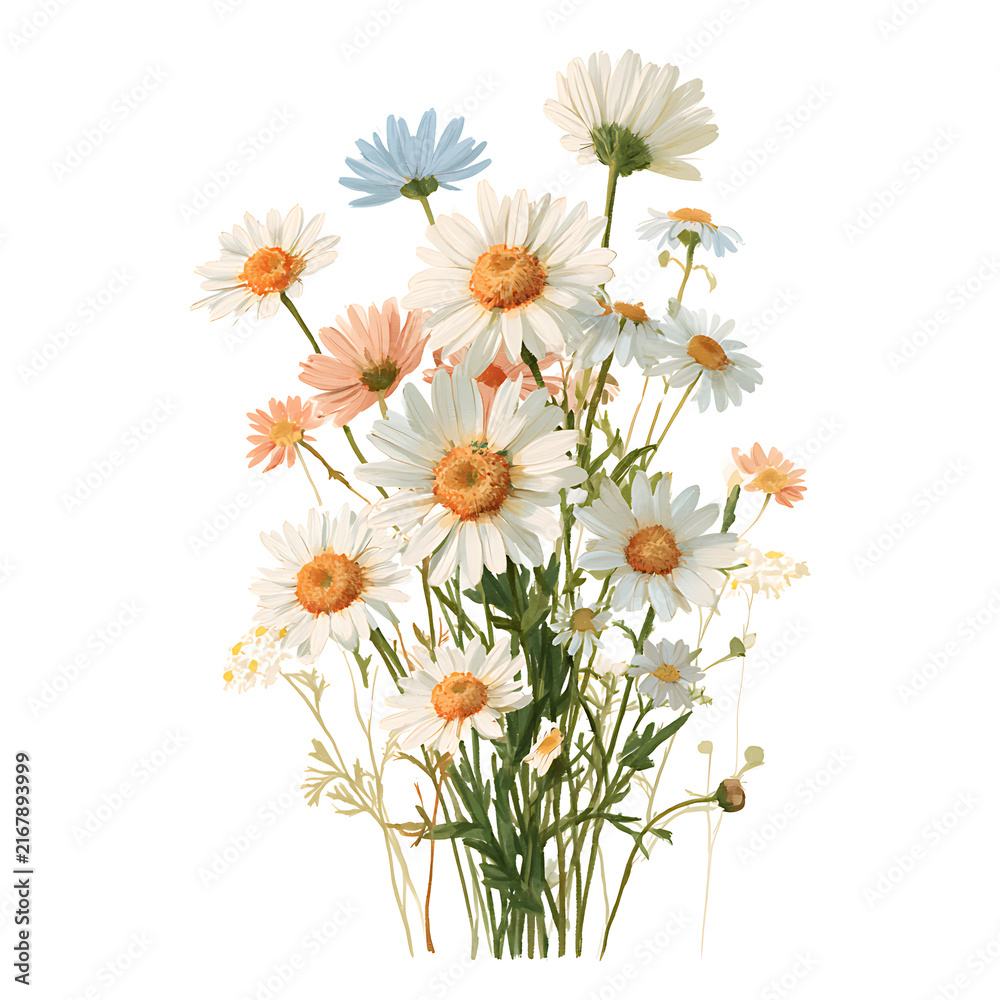 Fototapeta premium Beautiful colorful flower illustration isolated on white, charming botanical artwork for advertising and creative projects