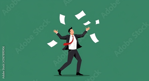Business person celebrating with thrown papers vector illustration