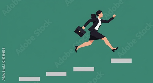 Businesswoman climbing steps to success career growth concept