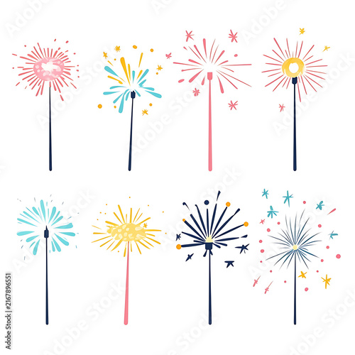 New Year festive decoration collection isolated on white background.