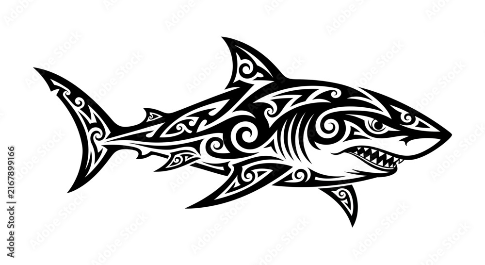 Fototapeta premium Tribal Shark Tattoo Design Artwork.