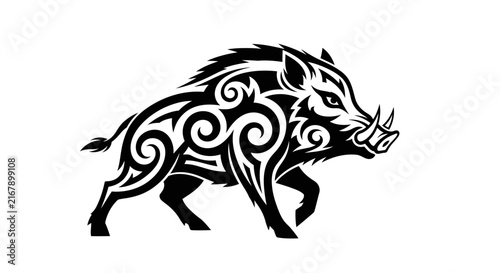 Tribal Boar Design with Swirls.