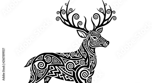 Deer with ornate antlers design.