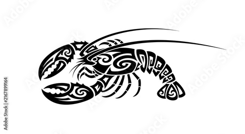 Detailed tribal lobster side view.