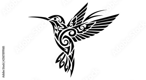 Black and white hummingbird tattoo design.