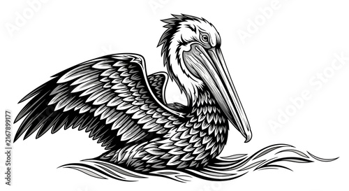 Detailed illustration of a pelican bird.