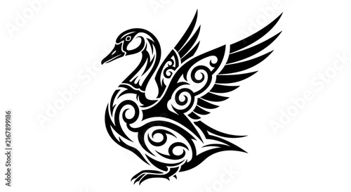 Black Swan Tribal Tattoo Design Art.