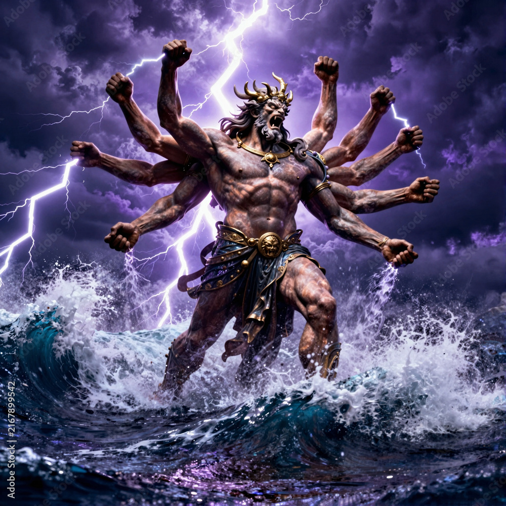 Fototapeta premium Briareos (Βριάρεώς), the god of violent storms and hurricanes