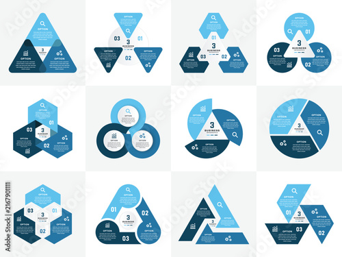Business Infographic Three Options Geometric Pack Twelve Templates Workflow Visualization