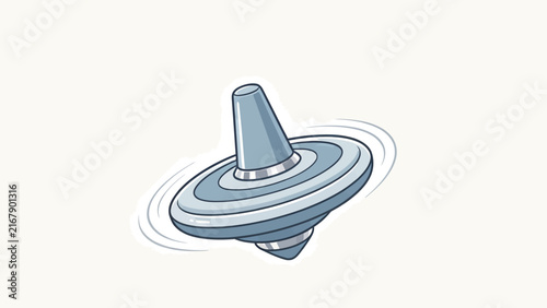 Spinning metallic blue gyroscope toy with motion blur lines on white background