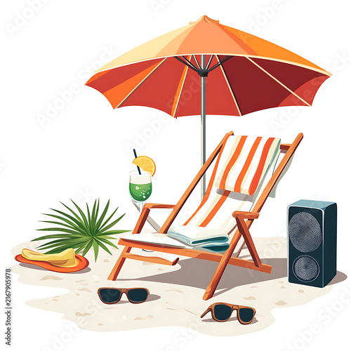 Summer Beach Essentials Flat Vector Illustration Set Isolated on White Background