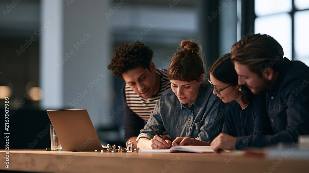 Obraz premium Diverse Team Brainstorming Together in Modern Office, Collaborative Business Meeting