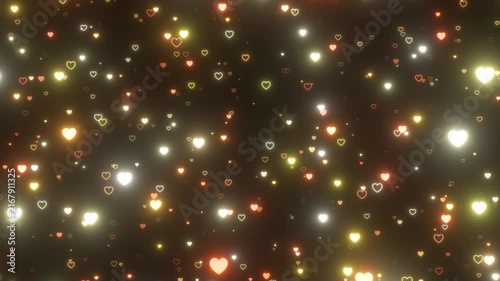 Slowly Traveling Through Millions Of Tiny Golden Glowing Neon Hearts - 4K Seamless VJ Loop Motion Background Animation