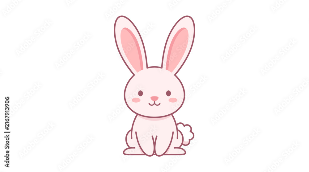 Fototapeta premium Adorable Pink Bunny Rabbit Cartoon Vector Illustration Isolated on White