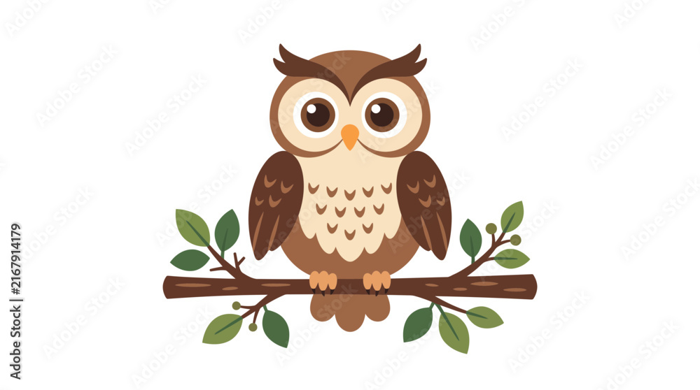 Obraz premium Cute Owl Cartoon Bird Vector Illustration Isolated on White Background