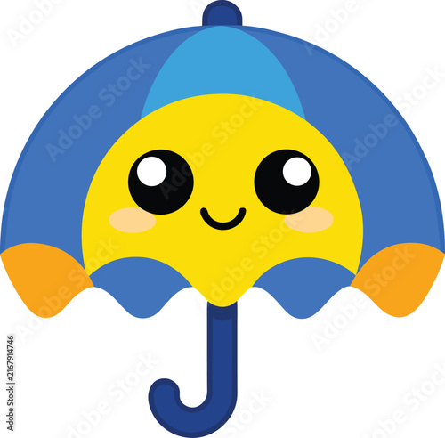 Cute umbrella with happy face character for weather forecast icon design.