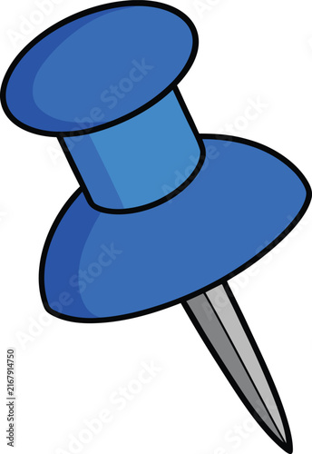 Blue push pin icon stationery equipment element for paper attachment.