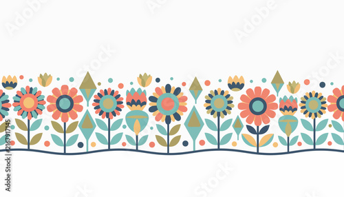 Colorful geometric pattern with floral and circular motifs.