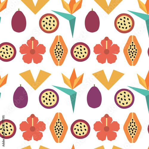 Colorful geometric pattern with floral and star shapes in pastel tones.