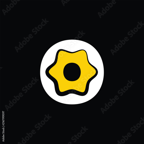 Yellow gear icon with black star shape on white circle for system settings