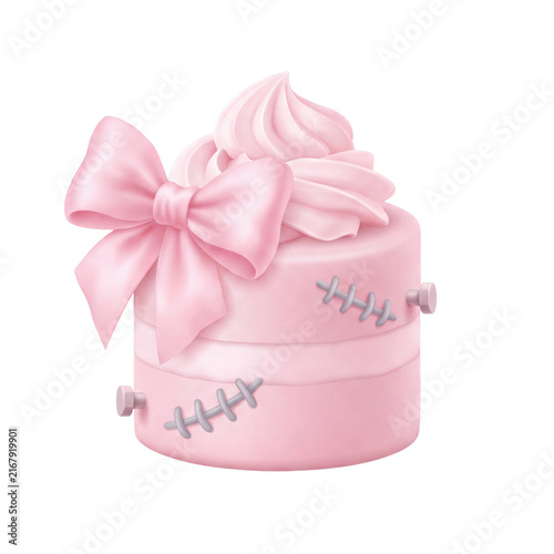 Coquette Halloween Frankenstein Mini Cake with Pink Ribbon and Stitches