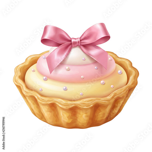 Coquette Halloween Pastel Cream Tart with Pearls and Pink Ribbon