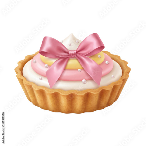 Coquette Halloween Pastel Cream Tart with Pearls and Pink Ribbon