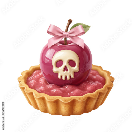 Coquette Halloween Poison Apple Tart with Skull and Pink Ribbon