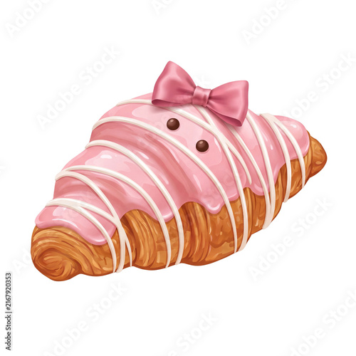 Coquette Halloween Mummy Croissant with Pink Glaze and Cute Face