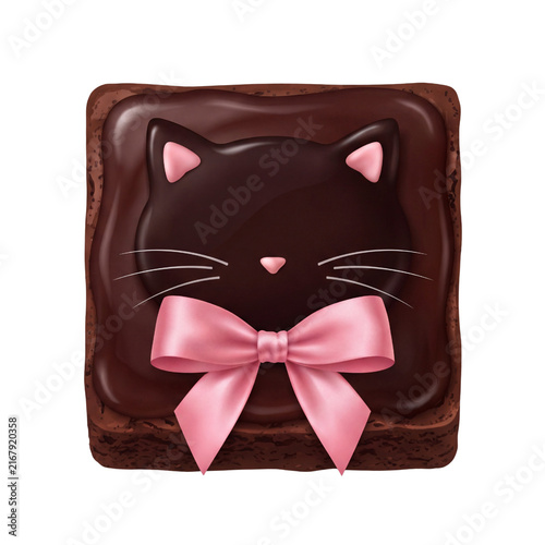 Coquette Halloween Black Cat Chocolate Brownie with Pink Bow