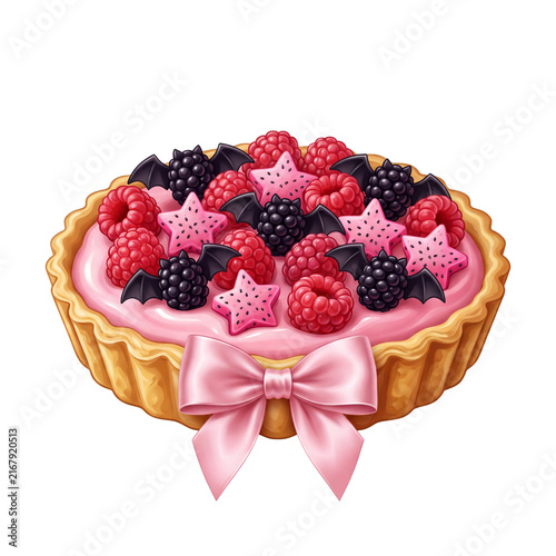 Coquette Berry Tart Decorated with Pink Ribbon and Star Fruit