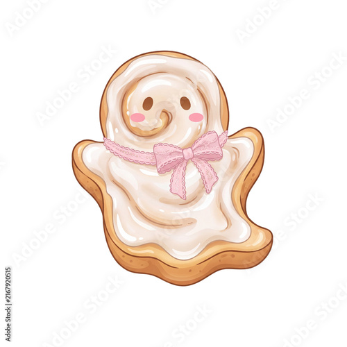 Coquette Halloween Ghost Cinnamon Roll with Lace Pink Ribbon