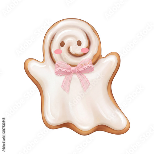 Coquette Halloween Ghost Cinnamon Roll with Lace Pink Ribbon