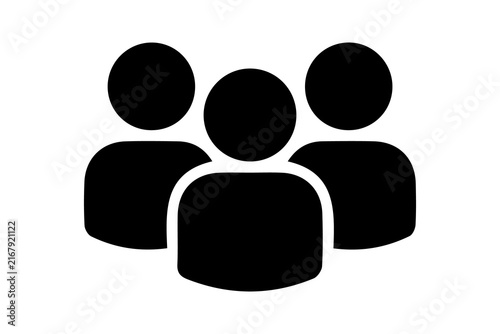 Fotografie Solid black three person team icon for leadership management or community group members