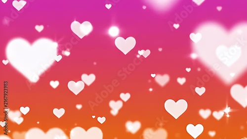Whimsical Romantic Hearts Floating on a Gradient Pink and Orange Background, Celebration and Love
