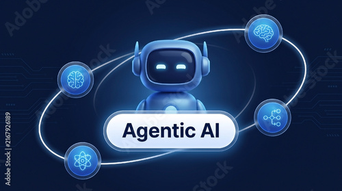 Agentic AI Robot Concept with Artificial Intelligence, Machine Learning, Neural Network and Autonomous Technology Connections.