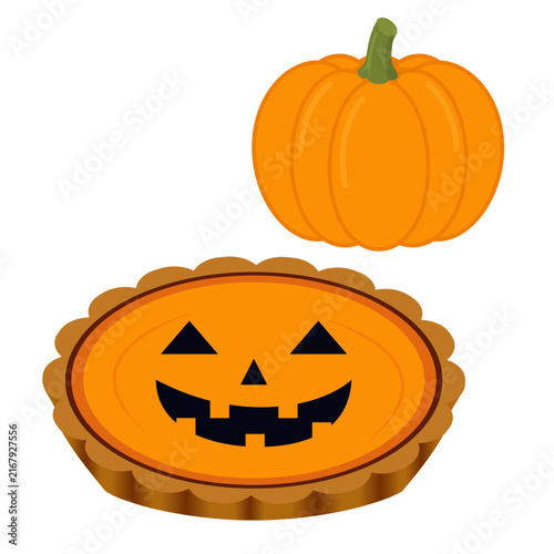 ハロウィン仕様のパンプキンパイとカボチャのイラストセット