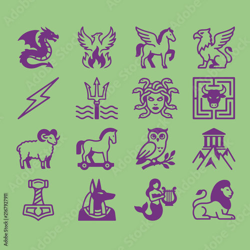 Obraz na plátně Simple mythology creatures icon set