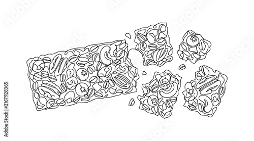 Broken Granola Bar Illustration, Healthy Snack, Oats, Nuts, Berries, Isolated