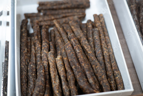 Close up shot of biltong sticks