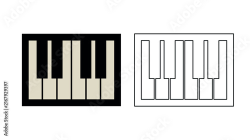 Elegant minimalist piano keyboard vector icons featuring flat black and thin outline designs for music education and creative art