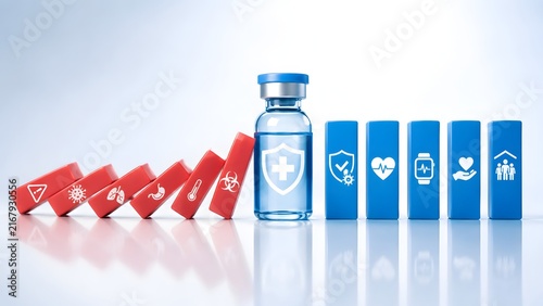 Vaccine Vial Shield Stopping Disease Dominoes Protecting Family Health