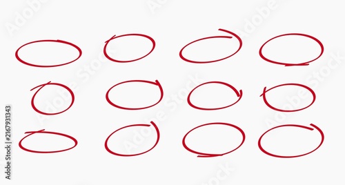 Fotografía Hand drawn red line brush oval set