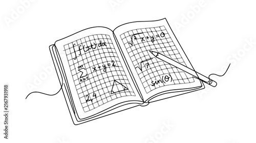 Фотография Hand-drawn math notebook with equations and pencil, isolated on transparent back